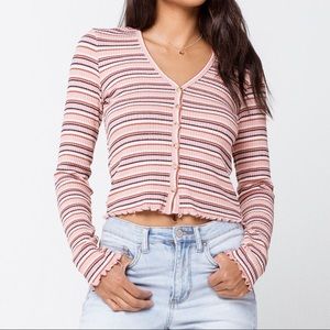 stripe pink button front knit from Sky and Sparrow